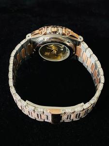 Mens Blue Dial Iced Luxury Watch Two Tone Diamond Look Stainless Steel Bracelet Fashion Quartz Watch Custom Logo Wholesale - Product Image 5