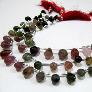 Tourmaline naturelle multi Briolette à facettes perles en forme de goutte brin 8 pouces de long - Product Image 1