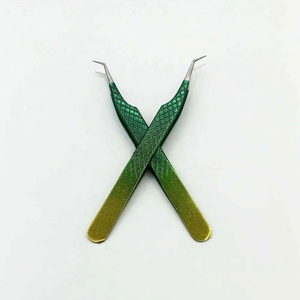 Nouveauté : Magnifique ensemble de pinces à cils antistatiques en acier inoxydable vert vif, pour extensions de cils, effet arc-en-ciel doré - Product Image 1