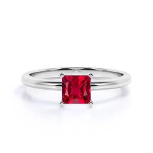 Anillo de rubí en forma de princesa de plata de ley 925, anillo de compromiso con piedras preciosas rojas, joyería de promesa de boda para mujer - Product Image 2