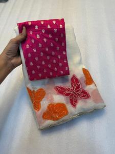 ส่าหรีผ้าไหมเนื้อนุ่มกรุบกรอบพร้อมงานเย็บปักถักร้อยเข้ากันเข้ากันกับเสื้อทำงานปักลายสีตัดกัน - Product Image 6