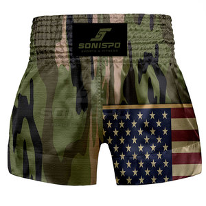 Shorts de MMA pour hommes SONISPO, camouflage avec imprimé drapeau américain, polyester à séchage rapide, vêtements d'arts martiaux, coupe régulière, taille adulte - Product Image 1