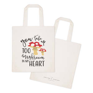 You Take Too Mushroom My Heart Cotton Canvas Tote Bag Medium Long Rope Screen Printing Cartoon Letter for Daily Advertising Gift - Product Image 2