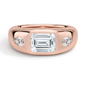 Anillo de tres piedras con diamante de corte esmeralda de 3 quilates en oro amarillo con piedras laterales en forma de pera, joyería clásica de compromiso para mujer, diseño personalizado. - Product Image 3