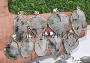 Pendentifs en argent sterling 925 faits à la main, style bohème ethnique, avec pierres précieuses naturelles de rutile noir de qualité supérieure, pour fiançailles, fêtes et mariages, vente en gros - Product Image 2