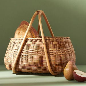 Outdoor <b>Picnic</b> <b>Hamper</b> Set Fruit Storing Baskets With Handles Handwoven Rattan Camping <b>Hampers</b> - Product Image 6