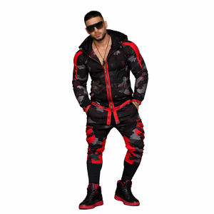 ชุดวอร์มผู้ชายทรงสลิมฟิตแบบมีฮู้ด เสื้อฮู้ดซิปและกางเกงจ็อกเกอร์ทรงคาร์โก้ สองสี สไตล์สตรีทแวร์ ชุดกีฬา - Product Image 5