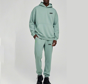 2025 chándal de moda traje de jogging liso de gran tamaño en blanco 100% algodón Unisex deportes chándal holgado pantalones de chándal y conjunto de Sudadera con capucha para hombres - Product Image 1