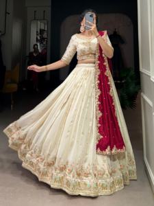 Trendmalls Lehenga Choli Clásico para Mujer, Corte en A, Espalda con Cordones, Dupatta, Cintura Natural, Seda Artificial, Bordado con Lentejuelas (L284) - Product Image 4