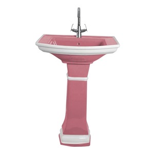 Export Quality Ceramic Sanitary Wares Red Color <b>Free</b> <b>Stand</b> Lavabo Sink Wash Basin with Pedestal From Morbi India at Cheap Price - Product Image 1