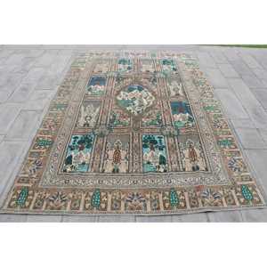 Tapis turc vintage surdimensionné 7,7x10,8 pi (235x330 cm), tapis bleu à motifs floraux - Product Image 1