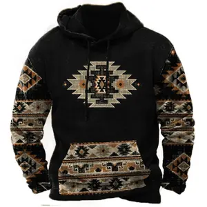 2023 desain baru Hoodie pria Pullover Hoodie Vintage cetak Aztec Vintage Fashion Sweatshirt lembut Hoodie kebesaran