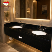 Plan de travail de salle de bain en granit noir Galaxy moderne avec double vasque blanche, tailles personnalisables, épaisseur 1,8-3 cm