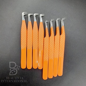 Juego de pinzas para extensión de pestañas de acero inoxidable con agarre de diamante naranja de alta calidad, hecho a mano, puntiagudo, probado a mano, venta al por mayor, privado - Product Image 3