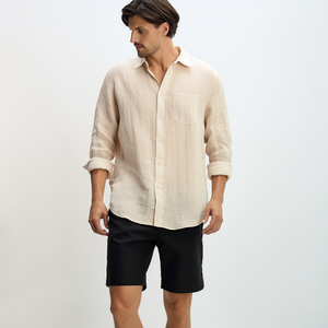 Chemise pour homme de haute qualité, 100% coton, col rabattu, manches longues, coupe ample, séchage rapide, anti-froissement, écologique, respirante - Product Image 1