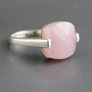 Bague en argent sterling 925 ajustable avec pierre précieuse en calcédoine rose taille coussin, bijoux de mode en gros - Product Image 3