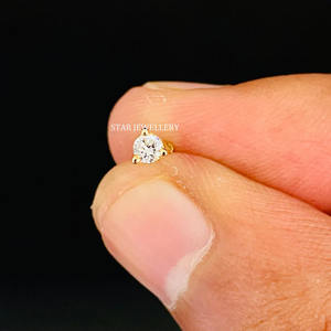 Bijoux fins en or rose 14 carats et or blanc avec diamants naturels, cadeau chrétien, clou d'oreille/clou de nez - Product Image 5