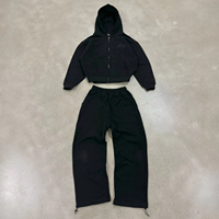Ensemble de survêtement unisexe en coton épais à double couche, coupe courte, avec sweat à capuche et pantalon évasé, style streetwear personnalisé, hiver