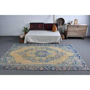 Tapis turc vintage beige bleu 4,9x8,4 pieds - Product Image 3