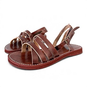 Ladies Brown Genuine <b>Leather</b> Flat Sandals Buckle Strap Open Toe <b>Slip</b> <b>on</b> Summer Casual Outdoor Spring Footwear - Product Image 1