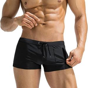 Short de bain pour homme avec poche zippée, maillot de bain, boxer de bain, jambe carrée, doublure en mesh, short de bain - Product Image 5