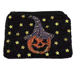 Bolsa de cuentas de semillas de calabaza de Feliz Halloween Roula gato negro bordado de calabaza bolsa de monedas de calabaza con cuentas - Product Image 1