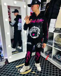 ชุดวอร์มผู้ชายคุณภาพสูง กางเกงวอร์มขาบาน ผ้าฝ้าย 100% เสื้อฮู้ดลายแมงมุม ขอบดิบ ชุดวอร์มสำหรับผู้ชาย ชุดวอร์มสั่งทำพิเศษ - Product Image 5