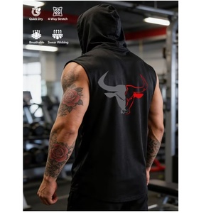 Débardeur de sport à capuche sans manches noir pour homme, idéal pour la musculation, l'entraînement et les activités sportives - Product Image 3