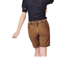 Leather LEDERHOSEN Quick Dry Breathable Casual <b>Suspended</b> Shorts with Embroidered Mid Waist - Product Image 4