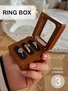 Boîte à bagues en papier recyclable Boîte à bagues de fiançailles en bois personnalisée avec design unique et doublure en velours doux Boîte à bagues en bois faite à la main - Product Image 2