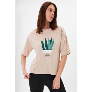 T-shirt da donna a manica corta in cotone pettinato con stampa a fiori - Product Image 3