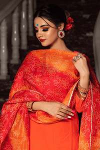 ENSEMBLE DE COSTUME EN COTON ORANGE BLOOM Pantalon Kurti orange imprimé Dupatta Robes décontractées Taille naturelle faite - Product Image 5