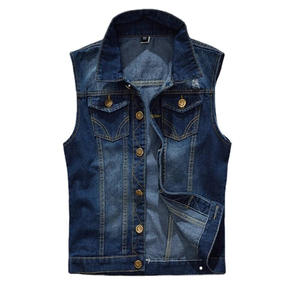 Respirant de haute qualité hommes grande taille avec grande poche gilets moto motard Punk haut coton sans manches hommes Denim gilet bas prix - Product Image 4