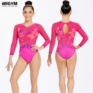 Long Sleeve Gymnastics Leotards Girls Pink Rhinestone Crystal Sublimation OEM CPSIA Certified 2pcs Low MOQ 7Day - Product Image 1