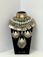Parure de mariée ethnique artisanale afghane, style bohème géométrique unique, avec chaîne perlée en cuivre et cristaux, pour femme, idéale pour les fêtes