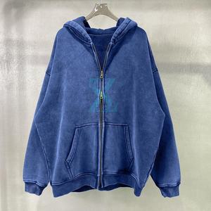 Streetwear personnalisé sweats à capuche avec fermeture éclair et délavés à l'acide pour femmes ensemble de sweat à capuche court avec broderie et pantalon de survêtement pour femmes - Product Image 4