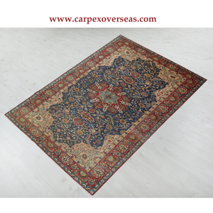 Tapis tissé à la main en coton turc authentique de haute qualité Pile en peluche bleu rouge décor à la maison utilisation en extérieur rembourré résistant aux taches - Product Image 4