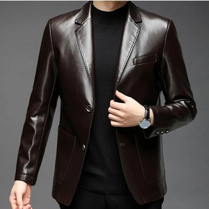 Chaqueta para hombre con decoración de botones, chaqueta para hombre de larga duración, chaqueta de cuero con cuello de solapa elegante para exteriores para hombre - Product Image 5