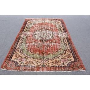 5.4x8.7 ft Rug, Vintage Turkish Rug, <b>Red</b> Floral <b>Wool</b> Rug - Product Image 1