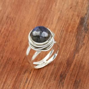 Anillo de doble banda de labradorita azul Natural, envoltura de alambre hecha a mano de Plata de Ley 925, joyería de declaración Bohemia - Product Image 3