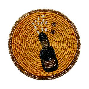 Elegant Gold Trim Accent Handcrafted Beaded Tea <b>Coaster</b> with Pink and <b>Green</b> Shamrock Design Elegant Mats & Pads - Product Image 2