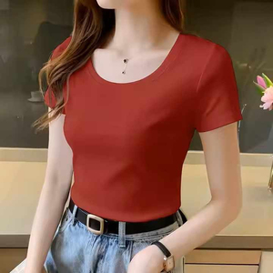 เสื้อยืดถักเข้ารูปเข้ารูปสำหรับผู้หญิงเสื้อยืดแขนสั้นจับจีบรัดเอวดีไซน์แบบกำหนดเองฤดูร้อน - Product Image 6