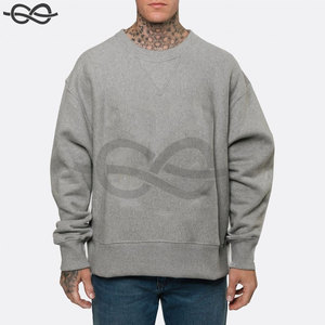 เสื้อสเวตเชิ้ตคอกลมแขนยาวคอวีแบบกว้างเสื้อสเวตเตอร์ผ้าฝ้ายแต่งขอบแบบเรียบ - Product Image 1