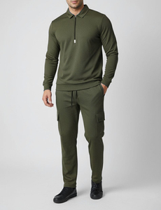 <b>Men</b> Plus Size Custom Breathable Olive <b>Green</b> Comfort Fit Cargo Tracksuits OEM Winter Running Training Casual100%Cotton Sweat <b>Suit</b> - Product Image 6