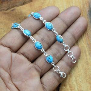 Blue Copper Turquoise 925 Sterling <b>Silver</b> Adjustable <b>Bracelet</b> Handmade Oval Stone Jewelry Women Fashion Gift - Product Image 2