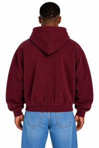 Sweat à capuche zippé bordeaux pour homme, en molleton décontracté, couleur unie, coupe classique, idéal pour l'automne, 100 % coton, anti-rétrécissement, 350g - Product Image 2