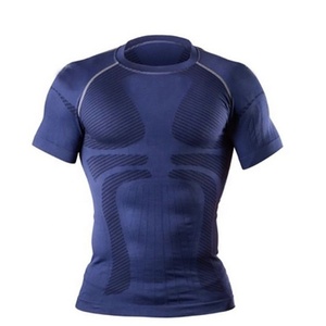 Ropa de gimnasio para hombre 2024, camisa de entrenamiento atlético de secado rápido de manga corta, compresión transpirable de poliéster satinado ecológico - Product Image 1