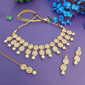 เครื่องประดับอินเดีย Choker kundan คริสตัลสร้อยคอต่างหูห่วงโซ่หัว Tikka ชุดเจ้าสาวแต่งงาน bollywood - Product Image 2