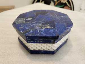 Joyero de mármol con incrustaciones de lapislázuli, organización de almacenamiento de utilidad múltiple rectangular para regalos de inauguración de la casa, piedra Mader de Navidad - Product Image 3