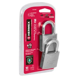 Lucchetto di sicurezza in ferro a gancio corto da 38mm con cilindro in ottone con chiave in acciaio impermeabile scatola di 3 unità in Blister da 2 - Product Image 2